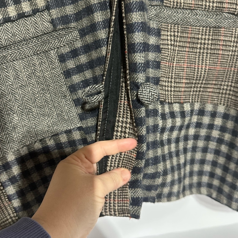 Paper Lace Wool Blend Plaid Patchwork Women's Jacket - Picture 7 of 12
